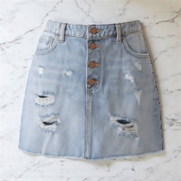 Denim Co. Y2K Distressed Button Front Jean Skirt Women’s Size 16 Blue High Waist - Picture 1 of 13